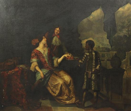 18th century French School Lady with attendant and black serving boy 32 x 37in.
